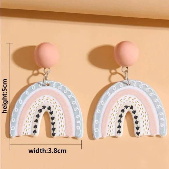 🌈HP💕 Rainbow drop earrings cute stud dangle peach blue jewelry - Picture 3 of 7